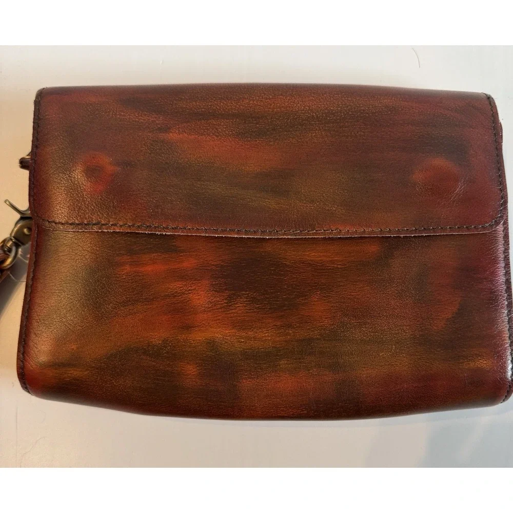 Hand Dyed Rustic Genuine Leather Wristlet Clutch Distressed Artisan Boho Purse